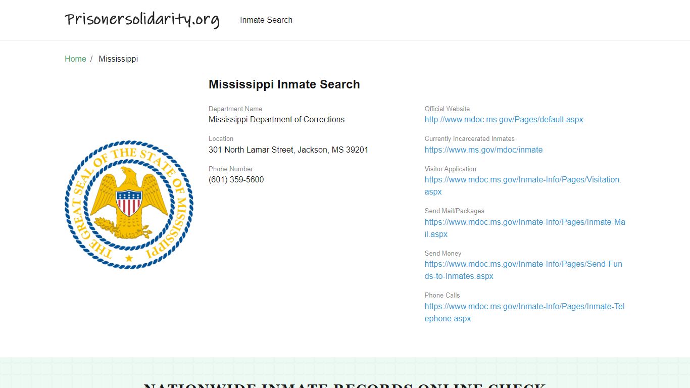 Mississippi Inmate Search – Mississippi Department of Corrections ...